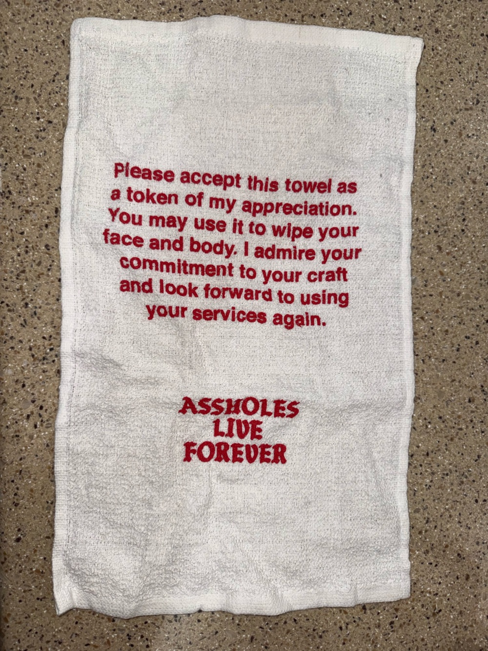 ALF White Towel with Red Text - Humorous Kitchen/Bar Towel